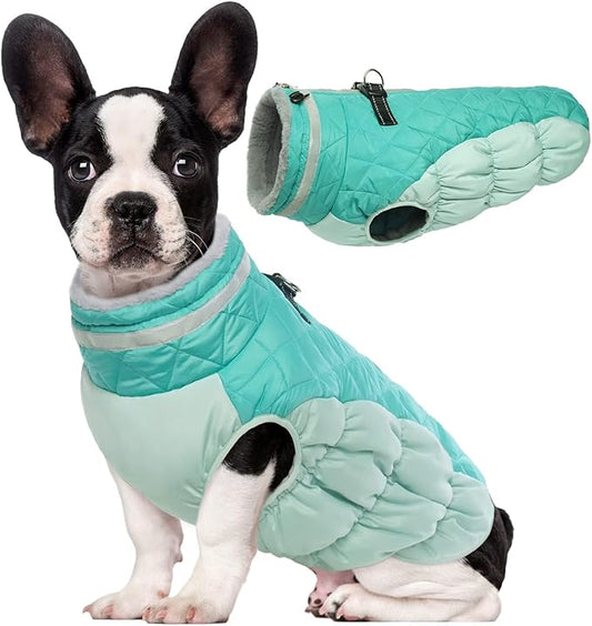 Lelepet Dog Coat Warm Dog Winter Coat Waterproof Dogs Jacket with Harness Built in Reflective Pet Fleece Vest Zip-Up Cold Weather Coats for Small Dogs Turtleneck Windproof Coats Yorkie Mint Green S