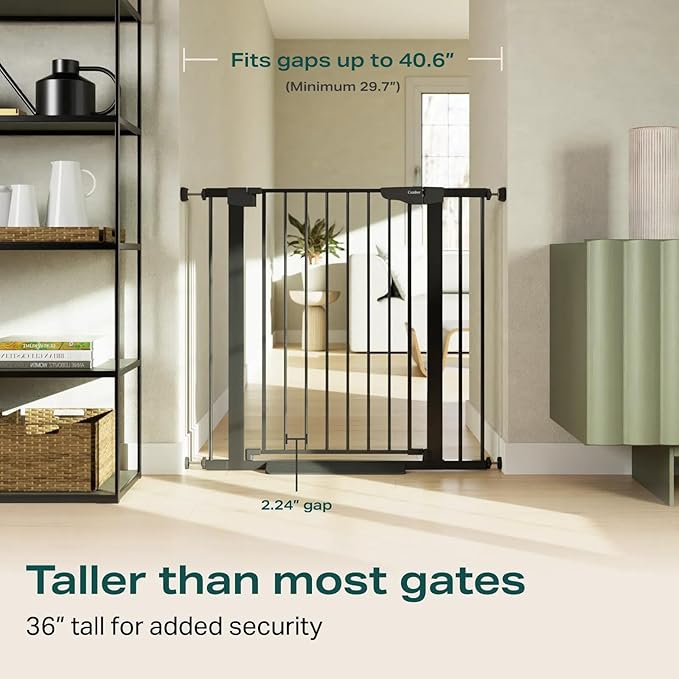 Cumbor 36" Extra Tall Baby Gate for Stairs, 29.7-40.6" Wide Dog Gate for Doorways, Pressure Mounted Auto-Close Pets Gates for Dogs Indoor, Durable Safety Child Gate, Mom's Choice Awards Winner, Black