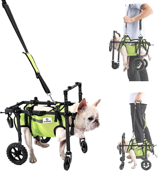 4 Wheels Dog Wheelchair for Front/Hind Legs - Mobility Aid for Small Dogs with Paralyzed, Injured, Post-Surgery or Senior Pets to Reclaim Mobility（4Wheels-S, for Small Breed Dog）