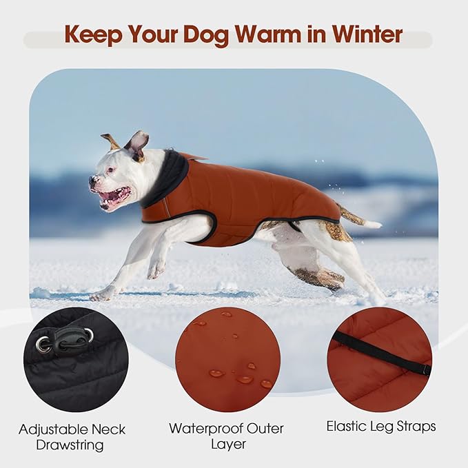 IDOMIK Waterproof Dog Winter Coat, Reflective Warm Dog Puffer Jacket with Harness Hole, Adjustable Lightweight Snow Jacket with Turtleneck, Pet Cold Weather Coats for Medium Dogs,Caramel,M