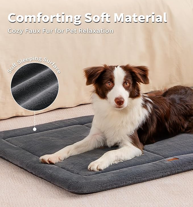 Made4Pets Dog Crate Pad Bed for Large Dogs, Washable & Reversible, Anti-Slip Kennel Mat for Cozy Sleeping, Soft Fluffy Dog Bed for Indoor & Outdoor Use, 36"x27", Dark Gray