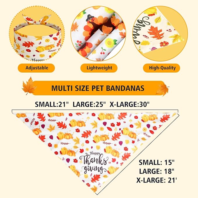 Thanksgiving Dog Bandanas Large 2PCS, Triangle Reversible Holiday Scarf for Boy and Girl, Fall Autumn Bibs Accessories Medium Large Dogs