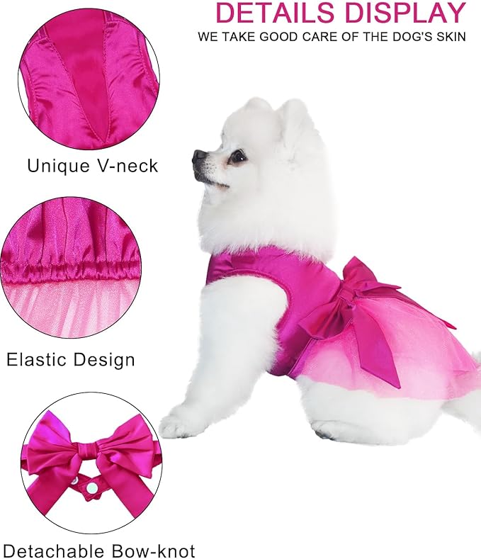 Summer Girl Dog Dress, Puppy Silk Tulle Dress, Cute Princess Dog Dresses with Bow, Lace Pet Birthday Party Outfit Pet Tutu for Small Dogs Girl, Fancy Puppy Clothes for Chihuahua Teacup Yorkie