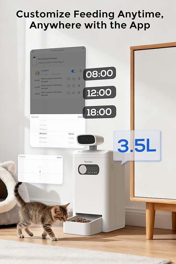 Teendow XLY-M1 Automatic Cat Feeder with Camera, 3.5L Cat Food Dispenser, AI Subscription Pet Feeder 4MP HD Video with Night Vision Timed Feeding Dry Food for Cat & Dog APP Control 5G WiFi