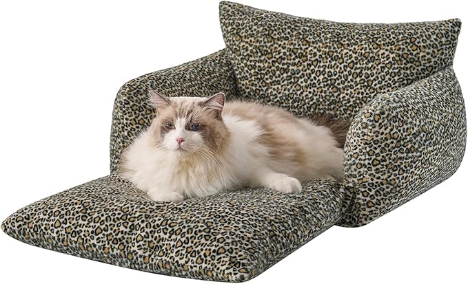 Hollypet Cat Bed Fluffy Plush Mutifuctional Double-Layer Soft Pet Couch Orthopedic Sofa Nest Beds for Small Cats and Dogs, Black Leopard (25x20x13 inch)