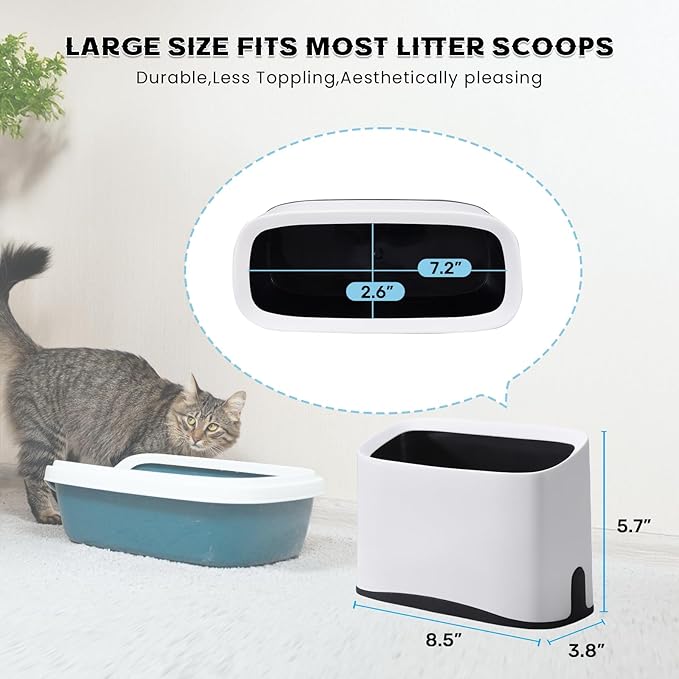 Cat Litter Scoop Holder Universal Scooper Storage Caddy for Most Kitty Poop Shovel, Durable Removable Pet Pooper Stand for Plastic/Metal Waste Scoops, Double-Layer Mini Desktop Trash Can - L White