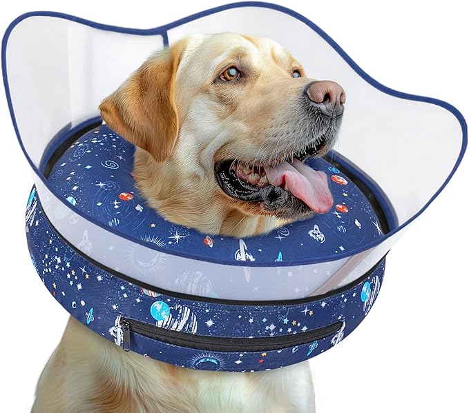 Elevated Inflatable Dog Cone Collar to Stop Licking, Doggie Donut Collar After Surgery, Soft Dog Cone Alternative for Small Medium Large Dogs