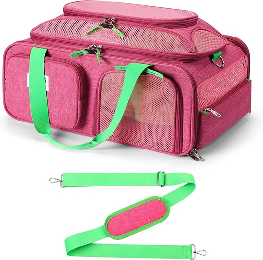 19x13x9 TSA Approved top Expandable pet Carrier for Small Dog Puppy cat up to 10 lbs Weight and 18'' Length, for Southwest Spirit Canada Airlines(Pink)