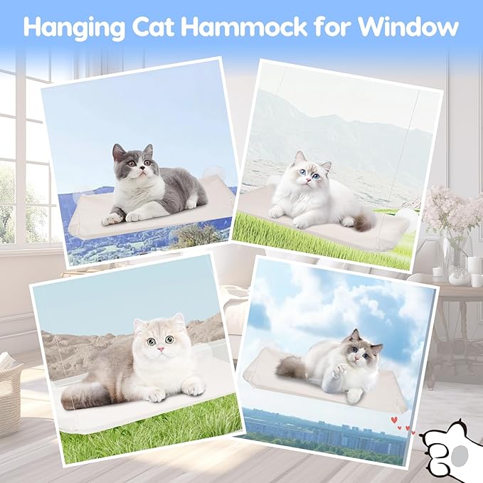 Cat Window Perch, Hanging Cat Hammock for Window, Foldable Cats Windows Bed with 4 Suction Cup, Windows Hammock for Cats Inside Perch Hold up to 44 Pounds Two Pets