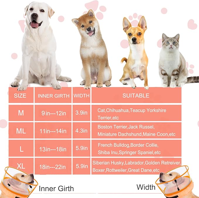 Inflatable Dog Cone Collar for Large Medium Small Dogs, Soft Dog Donut Collar Adjustable Recovery Cone for Pets After Surgery, Extra Enhanced Anti-Licking Guard Shield for Pets (Medium, Orange)