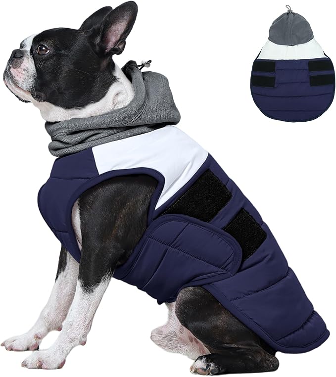 FUAMEY Dog Cold Weather Coats Navy M, Winter Jacket Medium Dogs Easy Dress Before Cold Play, Adjustbale Side Straps,(M-Navy)
