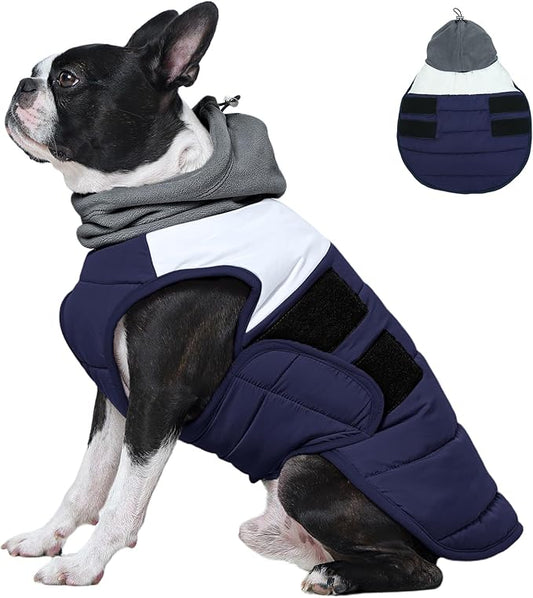 FUAMEY Dog Cold Weather Coats Navy M, Winter Jacket Medium Dogs Easy Dress Before Cold Play, Adjustbale Side Straps,(M-Navy)