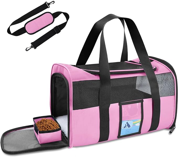 Refrze Pet Carrier Airline Approved, Cat Carriers for Medium Small Cats, Soft Dog Carriers for Dogs, TSA Approved Pet Carrier for Cats Dogs of 15 Lbs, Puppy Carrier,Pink