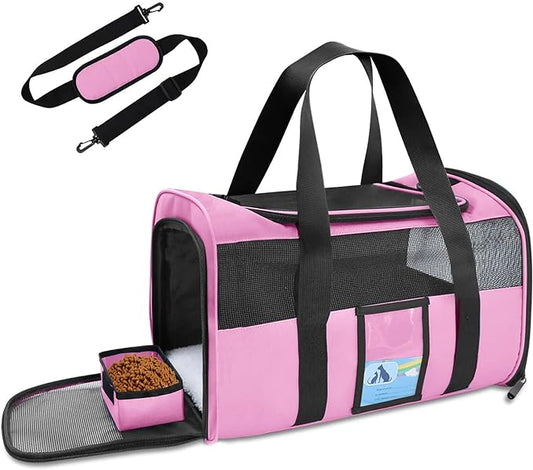 Refrze Pet Carrier Airline Approved, Cat Carriers for Medium Small Cats, Soft Dog Carriers for Dogs, TSA Approved Pet Carrier for Cats Dogs of 15 Lbs, Puppy Carrier,Pink