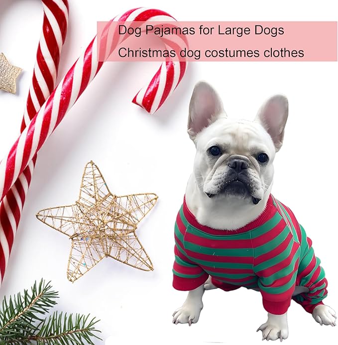 Dog Pajamas Cotton Striped Pet Jumpsuit, Breathable Comfy Pjs for Puppy and Cat, Dog Christmas Pajamas Shirts for Small Large Dogs Onesie Boys and Girls