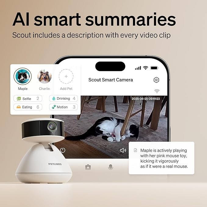 PETLIBRO AI Dog Camera Pet Camera Indoor with Phone App [Multi-Pet Recognition, Daily Activity Analysis & Smart Summaries] Cat Cam 360° View, 1080P Dog Cam Night Vision, 2-Way Audio WiFi Cam
