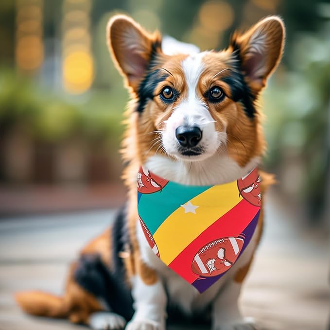 7 PCS Medium Football Dog Bandanas Hemming Seam Edge Dog Bandana for Small Dogs Print One Side Large Cats Scarfs Game Day Grooming M