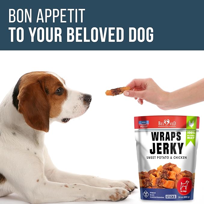Dog Treats Sweet Potato Jerky Chicken Wraps 24 oz - Human Grade - Grain Free Organic Meat - All Natural High Protein Dried Strips - Best Chews for Small & Large Dogs - Bulk Soft Pack Made for USA