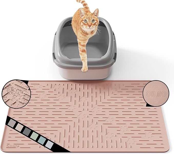Cat Litter Mat Large Trapping Mat Premium Silicone Rubber 23.5x16 Coral, Waterproof and BPA Free Kitty Litter Box Mat, Easy to Clean and Keeps The Floor Tidy