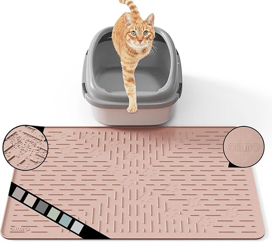 Cat Litter Mat Large Trapping Mat Premium Silicone Rubber 23.5x16 Coral, Waterproof and BPA Free Kitty Litter Box Mat, Easy to Clean and Keeps The Floor Tidy