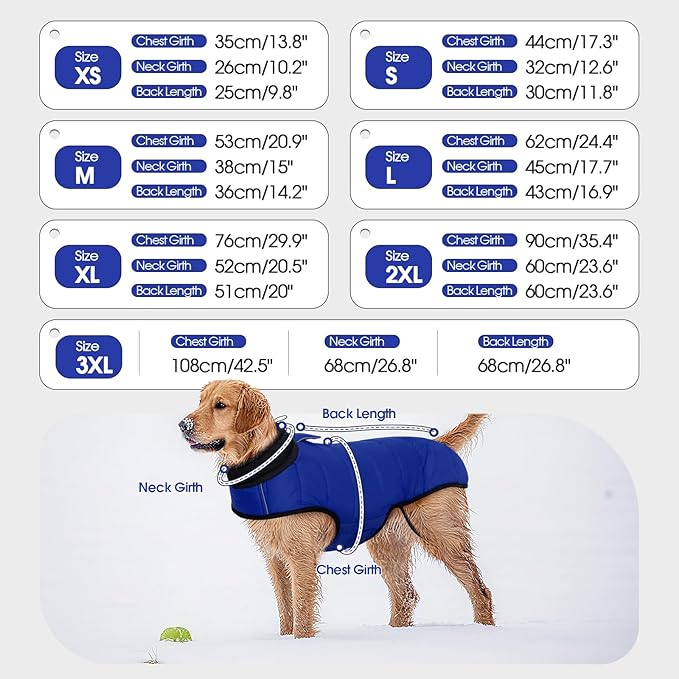 IDOMIK Waterproof Dog Winter Coat, Reflective Warm Dog Puffer Jacket with Harness Hole, Adjustable Lightweight Snow Jacket with Turtleneck, Pet Cold Weather Coats for Small Dogs,Blue,XS