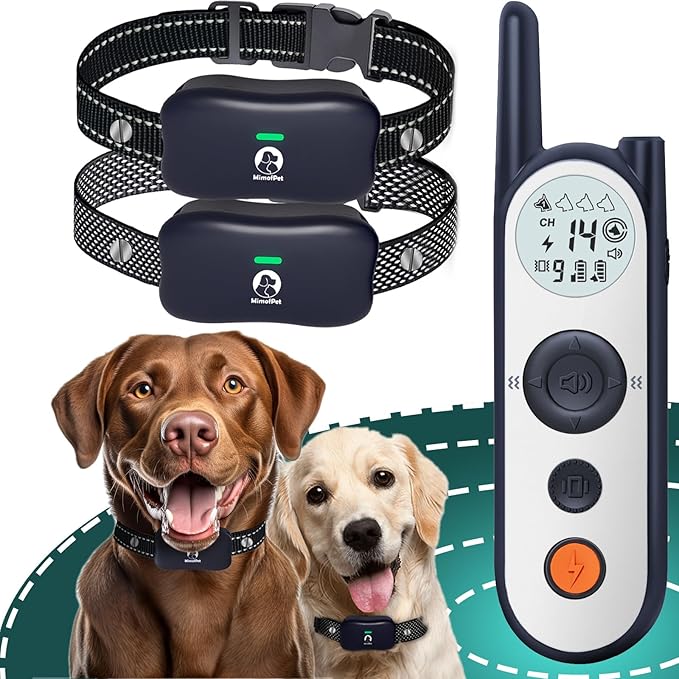 MIMOFPET Wireless Dog Fence for 2 Dogs - Covers up to 856-Acre Electric Fence,185 Days Standby Time Training Collar,Pet Containment System with 3 Training Mode,Flash Light and Waterproof