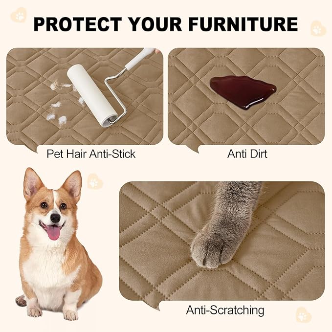 Smiry Waterproof Dog Blanket, 30x53 Inch Soft Pet Bed Cover Reversible, Washable Sofa Couch Furniture Protector for Small Medium Large Dog Puppy Cat, Camel/Beige