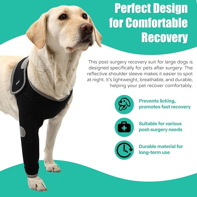 Dog Recovery Sleeves, Cone Collar Alternative, Reflective Material Design Abrasion Resistant Dog Recovery Suit, Washable 3mm Thick and Waterproof, Pets Sleeve Anti Licking Wounds and Keep Dry