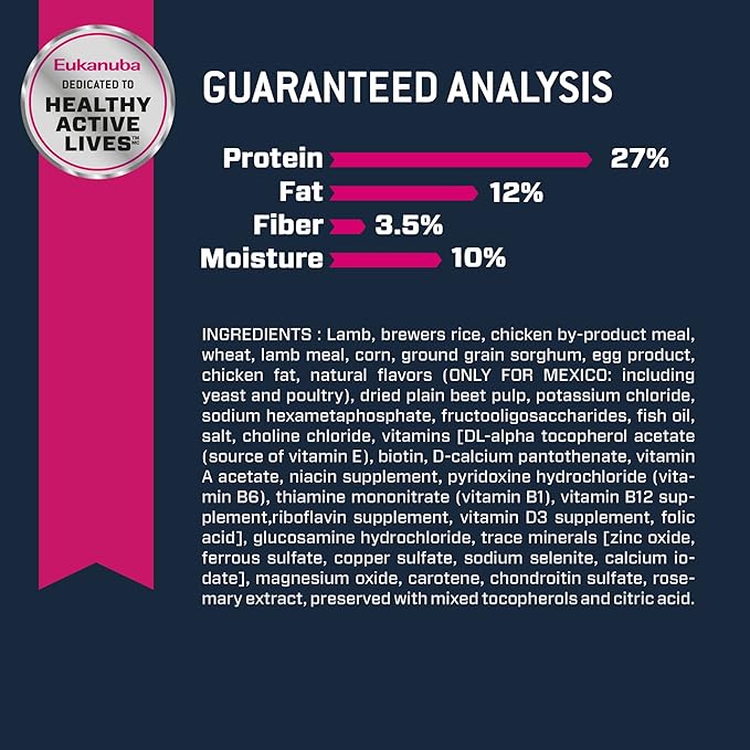 Eukanuba Senior Lamb 1st Ingredient Dry Dog Food, 30 lb