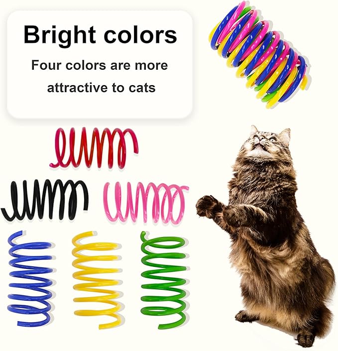 AGYM Colorful Plastic Spring Cat Toys, 60 Pack Spiral Springs for Indoor Cats to Swat, Bite, Hunt, Interactive Toys for Cats and Kittens