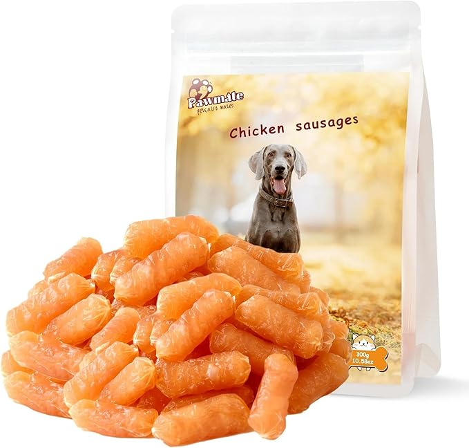Dog Treats Chicken Sausage, Natural Chicken Jerky Training Treats with Glucosamine, Chondroitin, MSM and Taurine, Low Fat Soft Chewy Snacks for Small Medium Dogs, 10.6oz