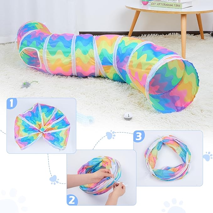 Glittme Cat Tunnel, Cat Tunnels for Indoor Cats, S-Shape Cats Cave with Cat Toys, Foldable Cat Tubes and Tunnels for Cats, Rabbit, Puppy, Guinea Pig