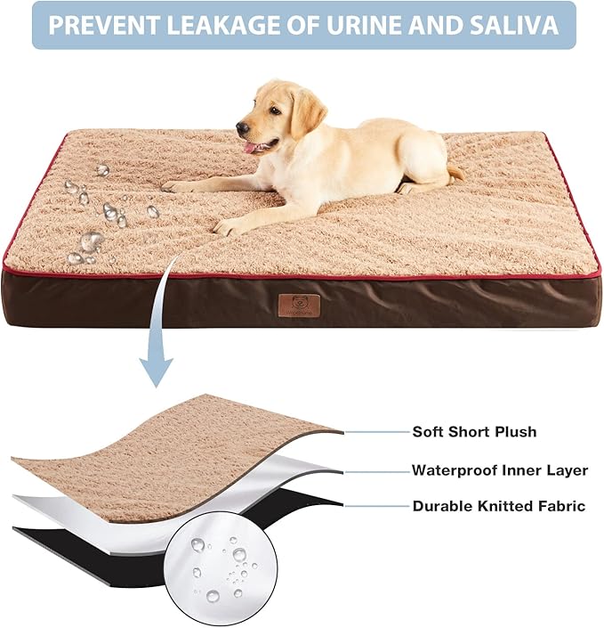 WNPETHOME Orthopedic Large Dog Bed, Extra Large Waterproof Dog Bed with Removable Washable Cover & Anti-Slip Bottom,Egg Crate Foam Pet Bed Mat,Soft Rose Plush Pet Crate Mat