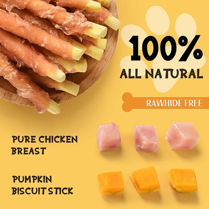 ASMPET Dog Treats Chews, Chicken Wrapped Pumpkin Biscuits, Soft Chewy Dog Snacks 10.6 oz