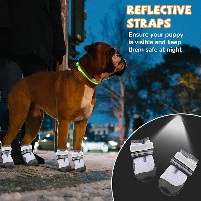 Dog Shoes for Medium Large Dogs, Dog Boots & Paw Protectors to Prevent Licking, Anti-Slip Dog Booties with Reflective for Summer Hot Pavement, Outdoor Hiking, Hardwood Floors (Size 6)