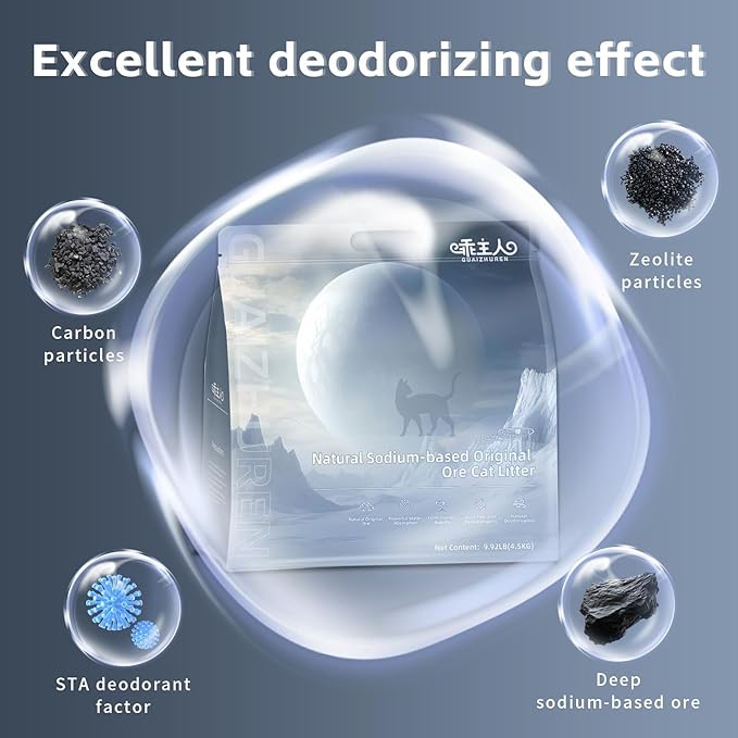 Mineral Ore Clumping Liþer, Natural Sodium-Based Raw Mineral Cat Litter | Dust-Free, Ultra Absorbent, Odor Control | Eco-Friendly, Low Tracking, Clumping Cat Litter (2 * 9.9LBS_Platinum)