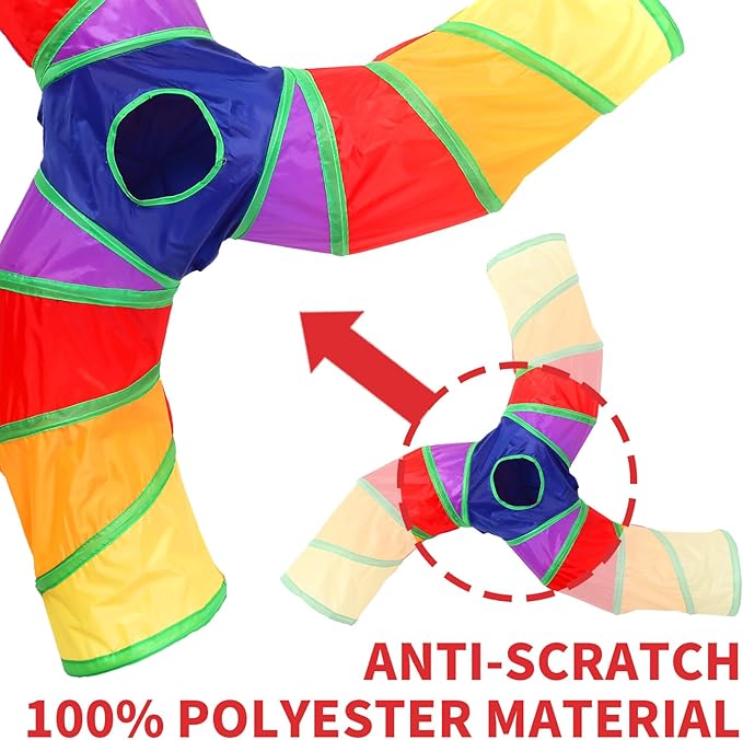 ‌Coolcandy Cat Tunnel & Interactive Cat Toy Indoor, Curved 3 Way Tunnel Toys for Indoor Cats, Collapsible Interactive Peekaboo Cave with Play Ball, for Multi-Way Play & Small Animals