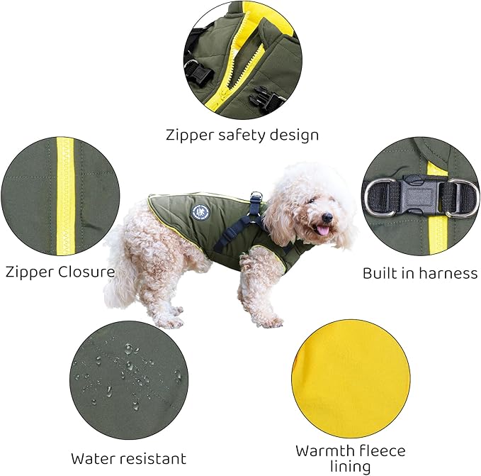 Norbi Dog Coat - Winter Jacket with Built-in Harness, Adjustable for Small to Large Dogs, Warm for Cold Weather