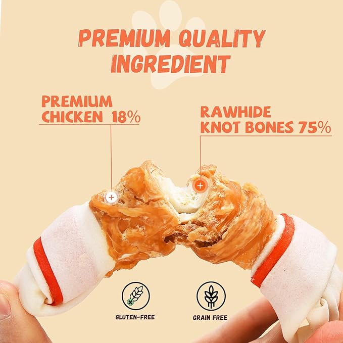 Dog Treats Large Breed, Chicken Wrapped Rawhide Bones, Large Size Long Lasting Chew with Taurine, Dog Treats Teeth Cleaning Snacks for Medium Large Dogs, 4 Counts, 10.6oz