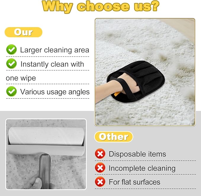 2025 Upgraded Five-Finger Pet Hair Remover Electrostatic Gloves, Pet Hair Removal Glove for Dog Cat Grooming, Durable Dogs Cats Hair Removal Tool for Furniture Car Couch Carpet Clothes, 2 PCS