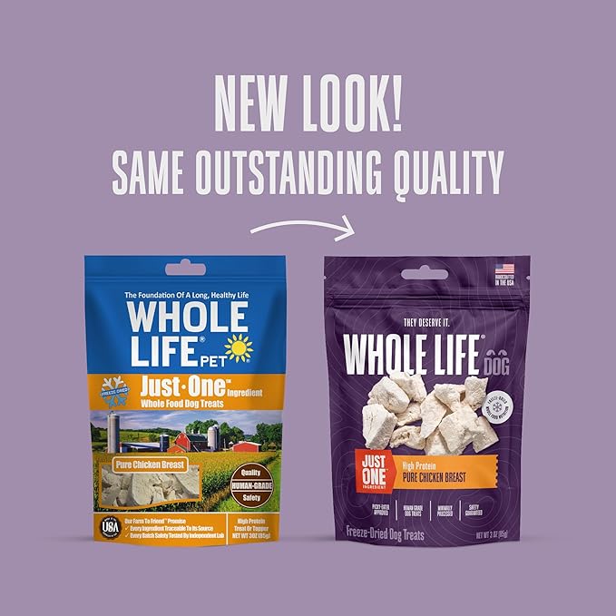 Whole Life Dog Just One Chicken Freeze Dried Dog Treats - Human Grade High Protein Food, Healthy Training Snacks, Freeze Dried Food Toppers, USA Made Natural Treats - 4 oz (Value Pack of 1)
