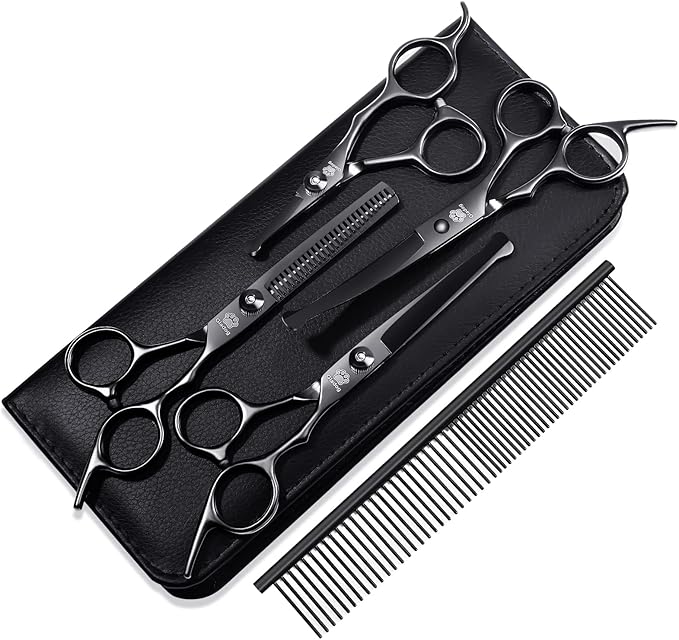 Dog Grooming Scissors Kit with Safety Round Tips, GLADOG Professional 6 in 1 Grooming Scissors for Dogs, Sharp and Heavy-duty Dog Grooming Shears for Dogs Cats