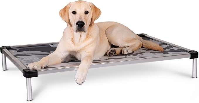 K9 Ballistics Chew Proof Elevated Cooling Outdoor Cot Bed for Small Dogs & Puppies - Virtually Indestructible, Preassembled, Withstands Aggressive Chewers - S, Ripstop Snow Camo