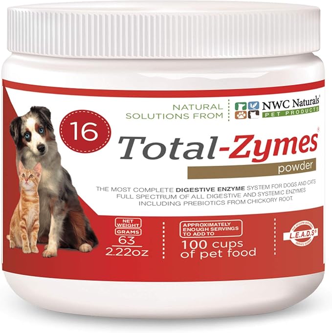 NWC Naturals Total-Zymes Digestive Enzymes for Cats and Dogs, Unflavored, Gut Health with Prebiotic to Support Food Digestion & Absorption, 100 Servings - 2.2 Ounces