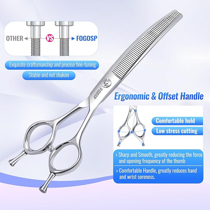 Curved Thinning Shears for Dogs Grooming 6.5'' Multipurpose Professional Pet Curved Blender Scissors for Small Dog Grooming 35% Thinning Rate (6.5 In, Curved Thinners)