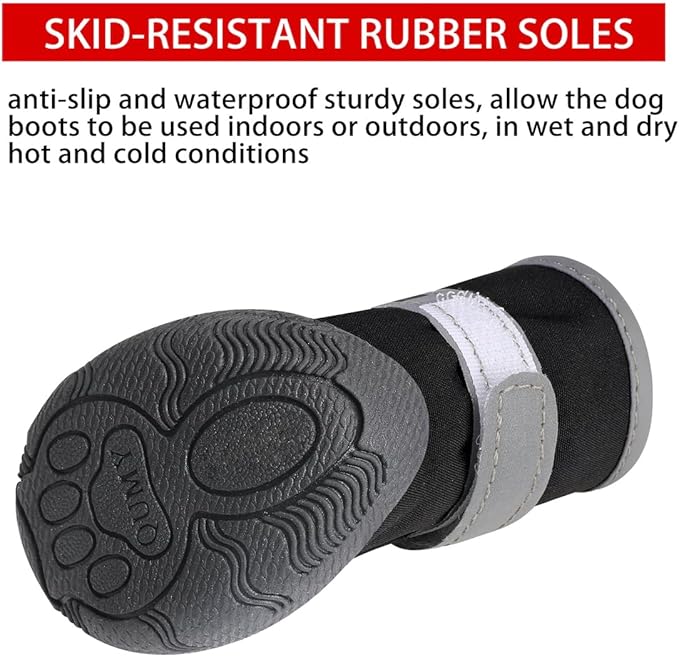 QUMY Dog Shoes for Small Dogs, Puppy Dog Boots & Paw Protector for Winter Snow Day, Summer Hot Pavement, Waterproof in Rain Weather, Outdoor Hiking, Indoor Hardfloor with Skid-Resistant Sole Black 4