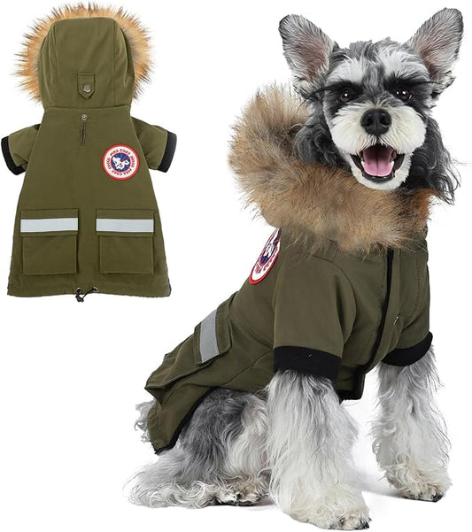 PINA Dog Coats for Small Dogs - Waterproof, Warm Winter Jacket with Faux Fur Hood and Pocket