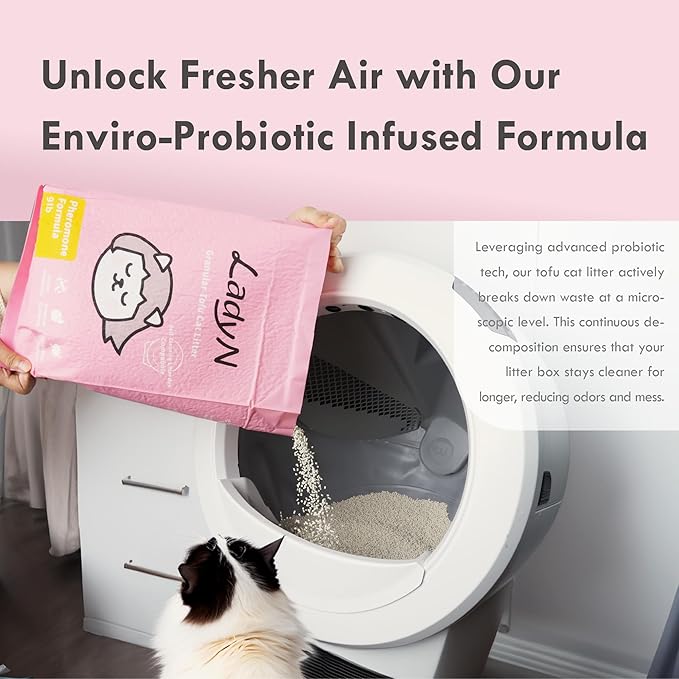 Lady N Cat Attract Tofu Litter – Natural Attractant Formula for Litter Box Training, Calming Pheromone for Multi-Cat Homes, Granular Mini-Pellet Shape for Self-Cleaning Box, 18lb