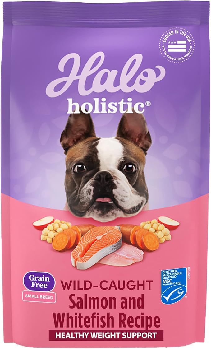 Halo Holistic Small Breed Dog Food, Wild Caught Salmon & Whitefish Recipe, Grain Free Dry Dog Food, for Healthy Weight Support, 3.5 lb Bag