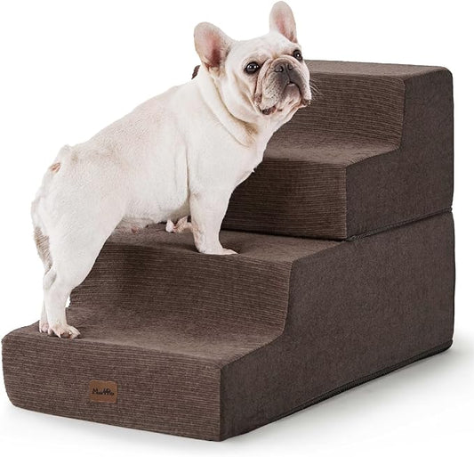 Made4Pets Dog Steps for Bed, Extra Wide Dog Stairs for High Bed Couch Sofa, 35D Foam Pet Steps for Small Dogs and Cats(Up to 40lbs), Non-Slip Bottom Pet Stairs, Brown, 4 Steps